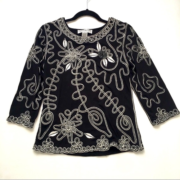 Lauren Michelle Blouse Top Women’s  Size Small Embroidered Black 3/4 Sleeves - Picture 16 of 16